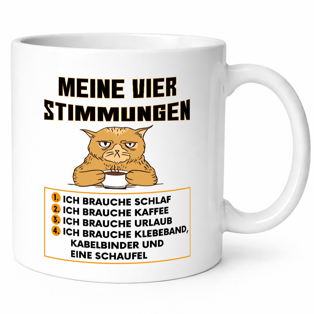 Meine vier Stimmungen | Spruch Humor müde Urlaub Geschenkidee Tasse