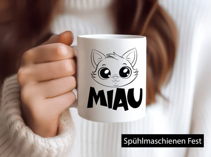Miau | Katze Geschenkidee Tierliebhaber Humor Tasse