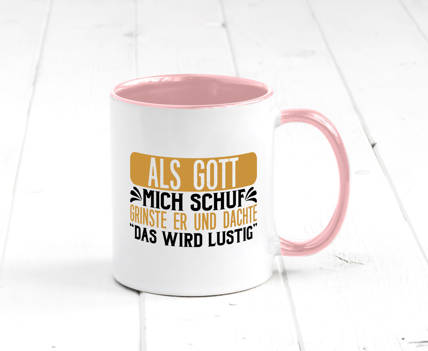 Als Gott mich Schuf Grinste er lustiger Spruch Geschenk Humor Geschenkidee Tasse