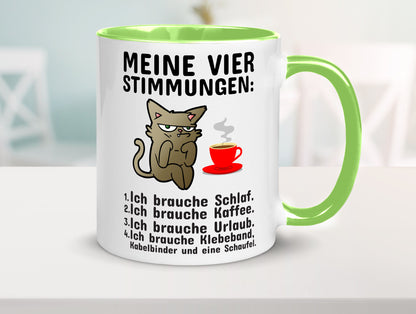 Vier Stimmungen | Morgenmuffel Tasse mürrische Katze Humor Tierliebhaber