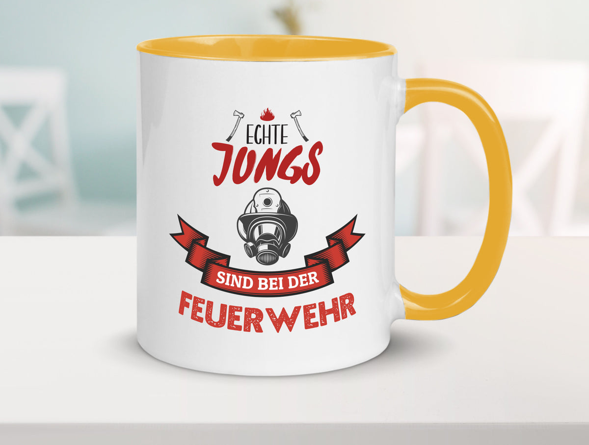 Echte Jungs sind bei der Feuerwehr | Feuerwehrmann lustiger Spruch Geschenk Tasse