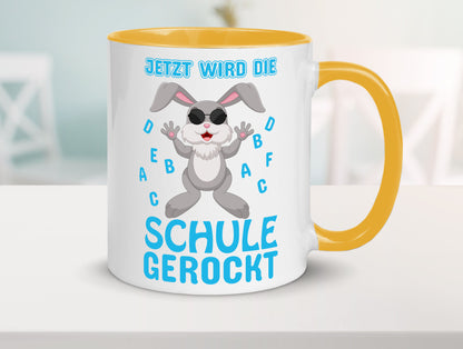 Schule wird gerockt | Schulbeginn Tasse cooler Hase lustiger Spruch Geschenk
