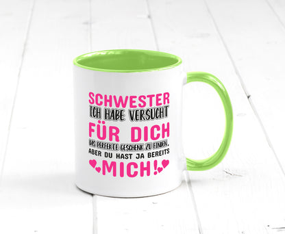 Schwester Tasse | lustiger Spruch Geschwisterliebe v2 Humor Geschenkidee