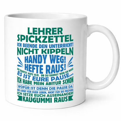 Lehrer Spickzettel | Beruf Tasse lustiger Spruch vl2 Geschenk Arbeit Kollegen
