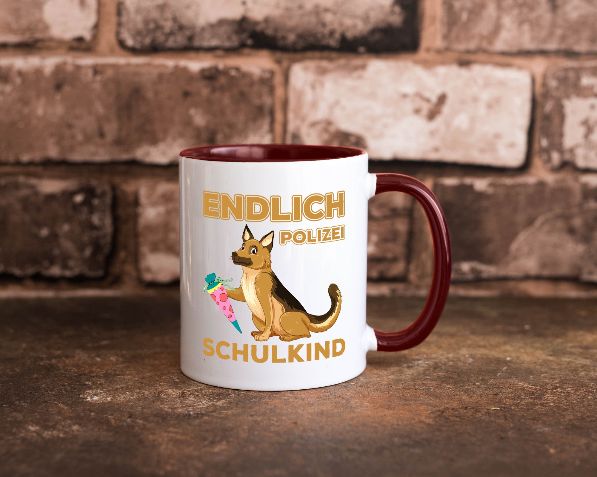 Endlich Schulkind | Tasse Einschulung Polizei Hund lustiger Spruch Geschenk