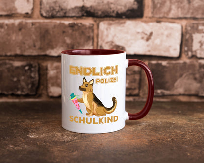 Endlich Schulkind | Tasse Einschulung Polizei Hund lustiger Spruch Geschenk