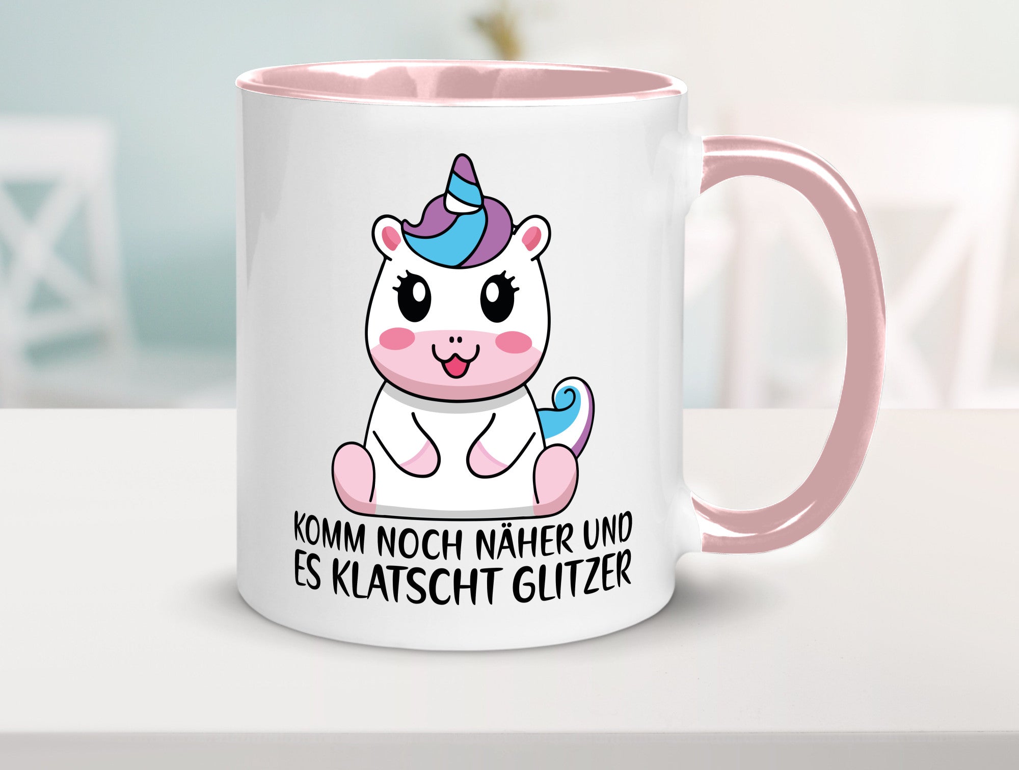 Komm näher und es klatscht Glitzer | Humor Einhorn Geschenkidee Tasse