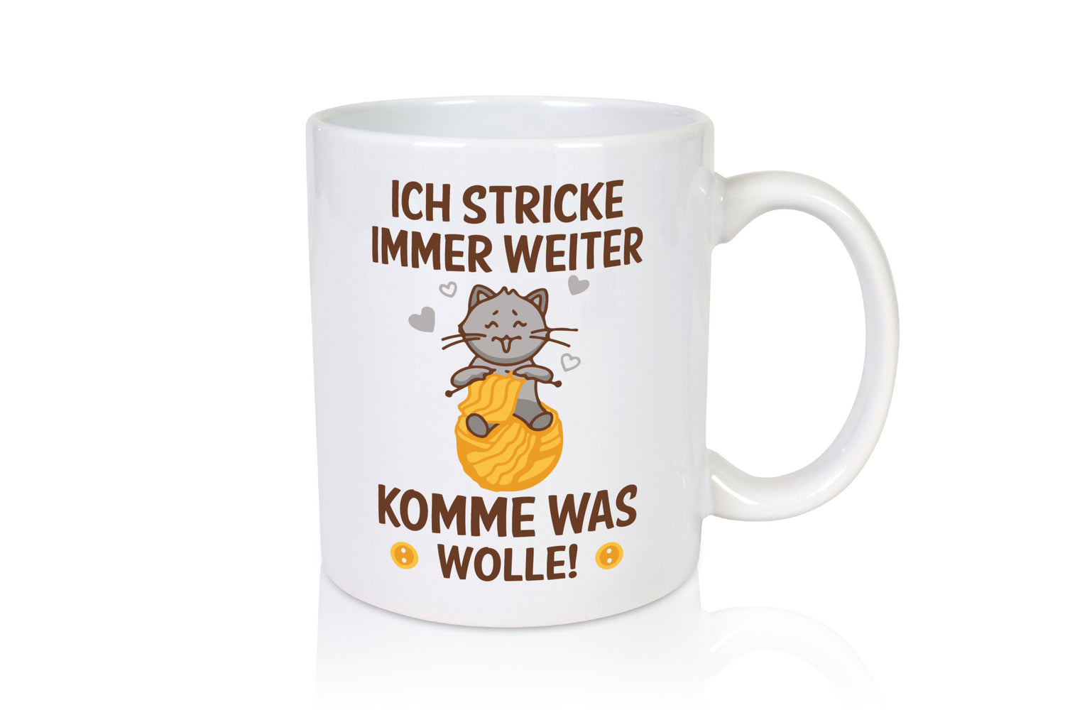 Stricke immer weiter, komme was wolle | Knöpfe Katze lustig Tierliebhaber Humor
