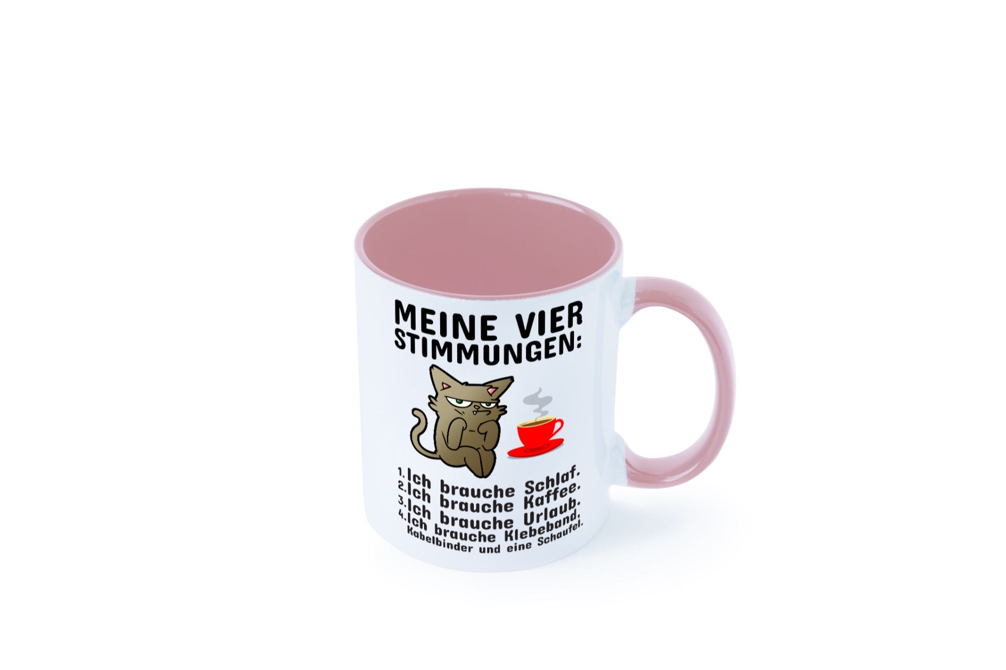 Vier Stimmungen | Morgenmuffel Tasse mürrische Katze Humor Tierliebhaber