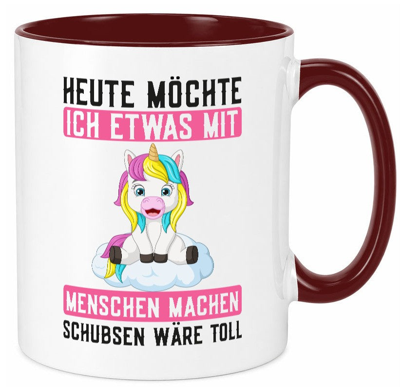 Mit Menschen machen | Schubsen Einhorn Nerv mich ned lustig Humor Geschenkidee Tasse