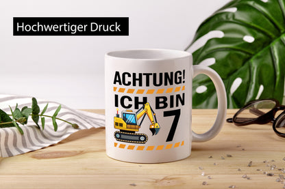 7 Geburtstag Ich bin | Bagger Junge lustiger Spruch Geschenk Geschenkidee Tasse