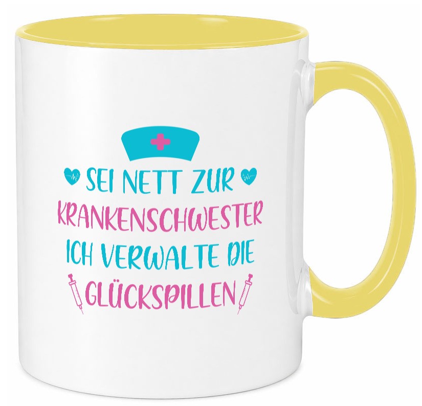 Krankenschwester verwaltet Glückspille | Herzschlag |Spritze lustig Humor Tasse