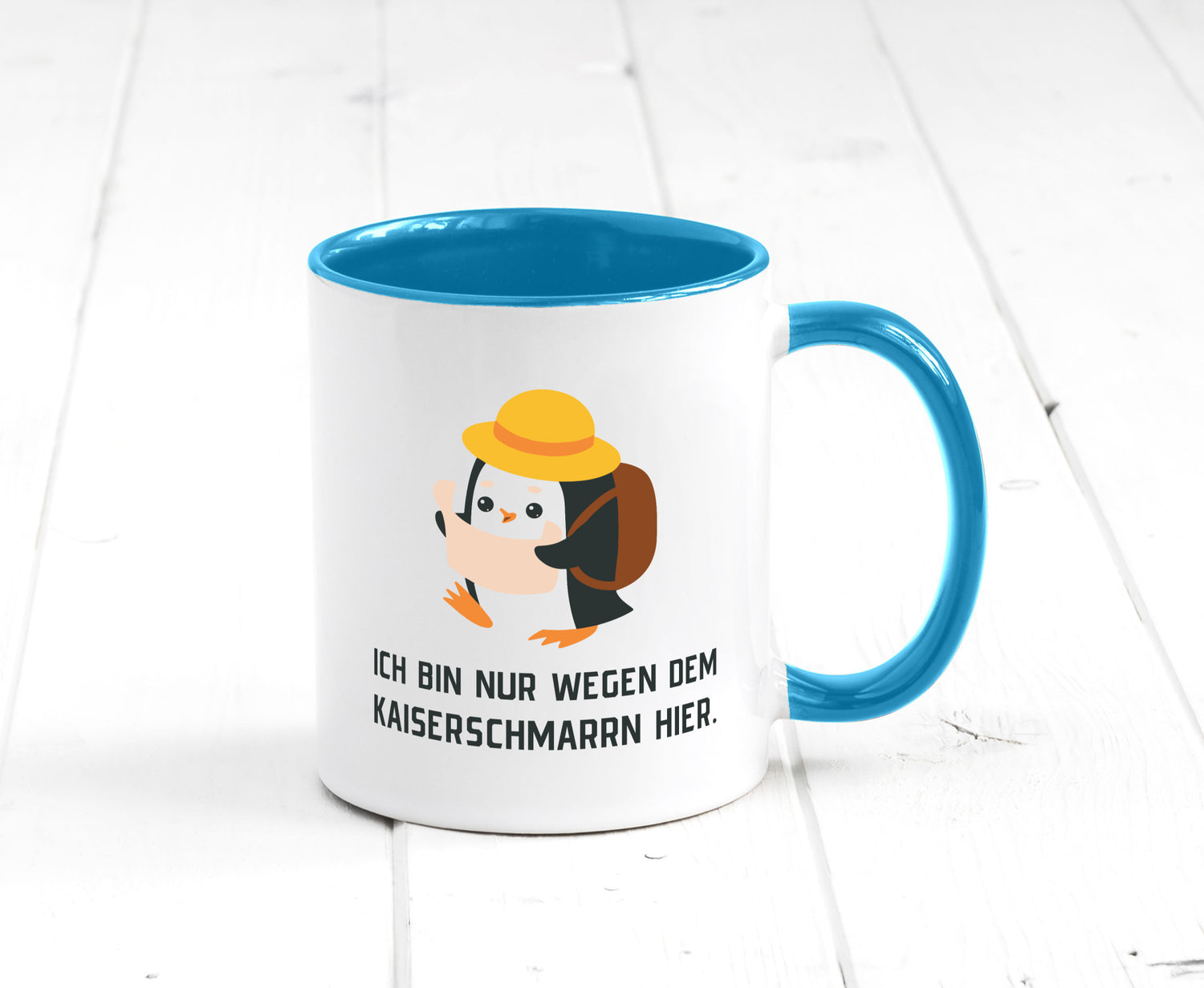 Ich bin nur wegen dem Kaiserschmarrn hier | Pinguin Geschenkidee Humor Tasse