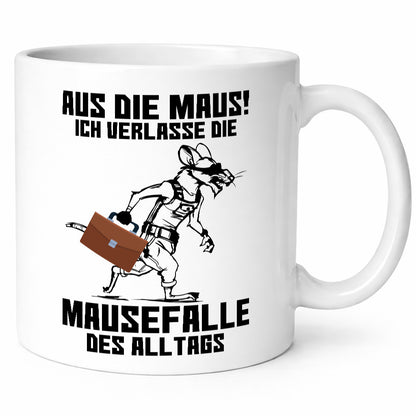 Aus die Maus | Alltag verlassen sportliche mit Koffer Humor Geschenkidee Tasse