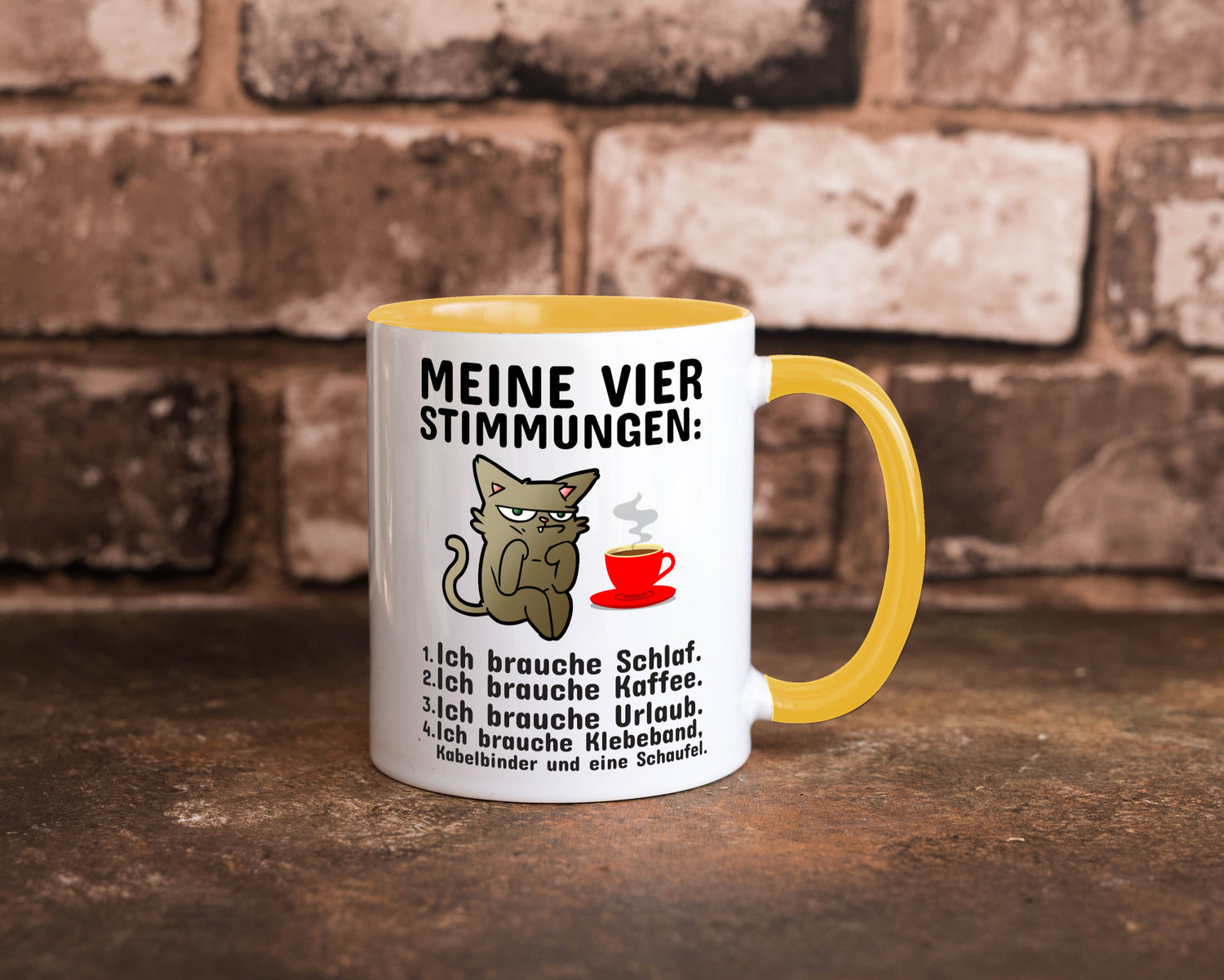 Vier Stimmungen | Morgenmuffel Tasse mürrische Katze Humor Tierliebhaber