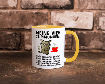 Vier Stimmungen | Morgenmuffel Tasse mürrische Katze Humor Tierliebhaber