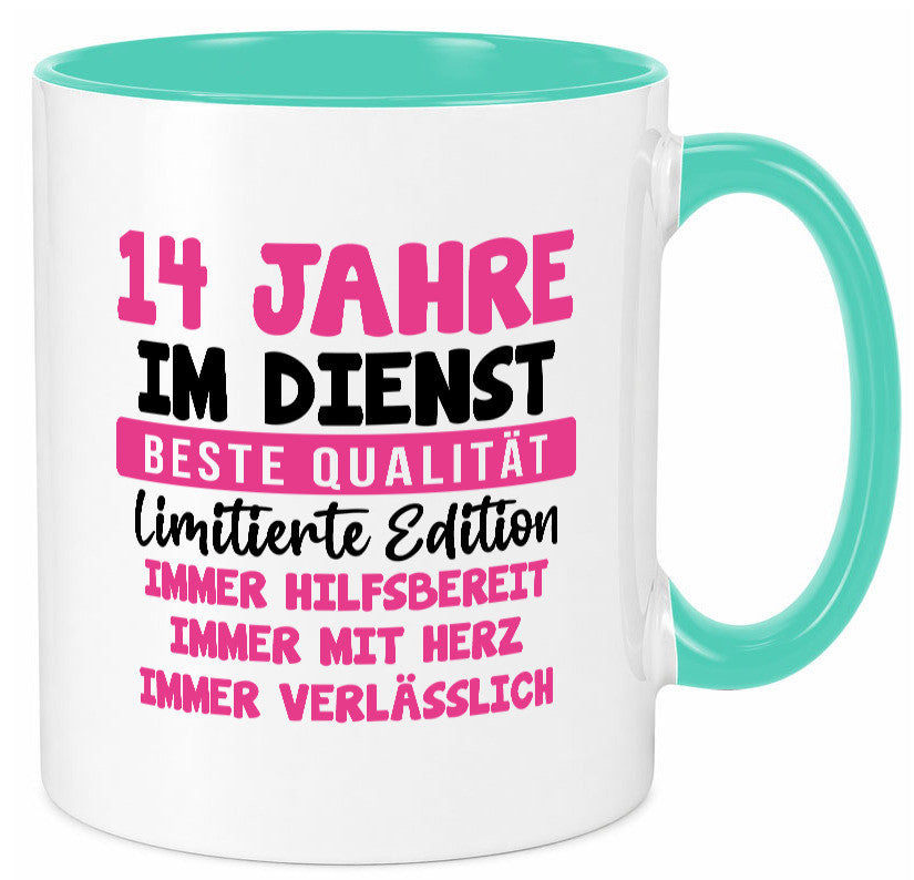 14 Jahre im Dienst | Jubiläum Arbeit v10 Geschenk Kollegen Büro lustiger Spruch Tasse
