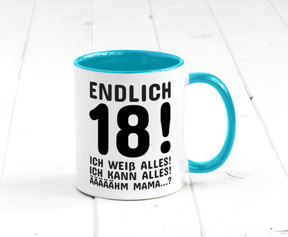 Endlich 18 | Geburtstag Tasse volljährig Erwachsen lustig Geschenkidee Geschenk