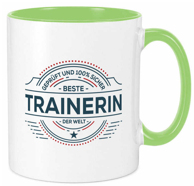 Geprüft und sicher: Trainerin | Sportverein Humor lustig Geschenkidee Geschenk Tasse