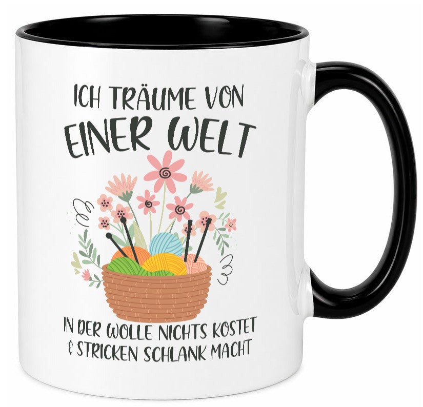 Träume von Wolle die nichts kostet | Korb Strick Blumen lustiger Spruch