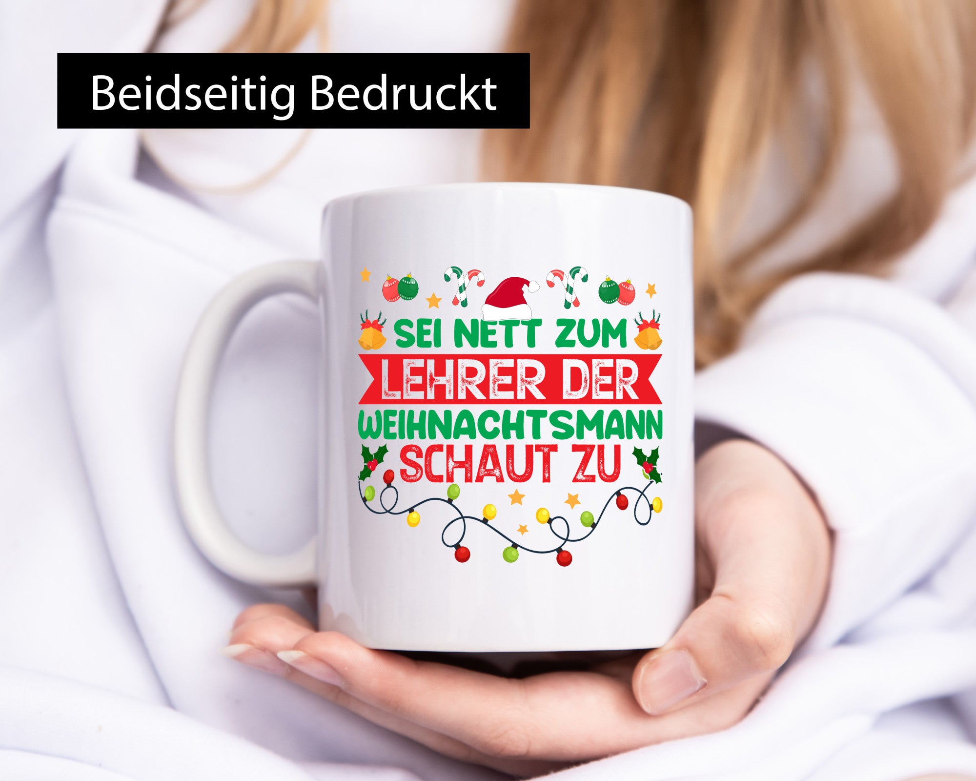 Sei nett zum Lehrer der Weihnachtsmann schaut zu v2 Geschenk Humor Geschenkidee