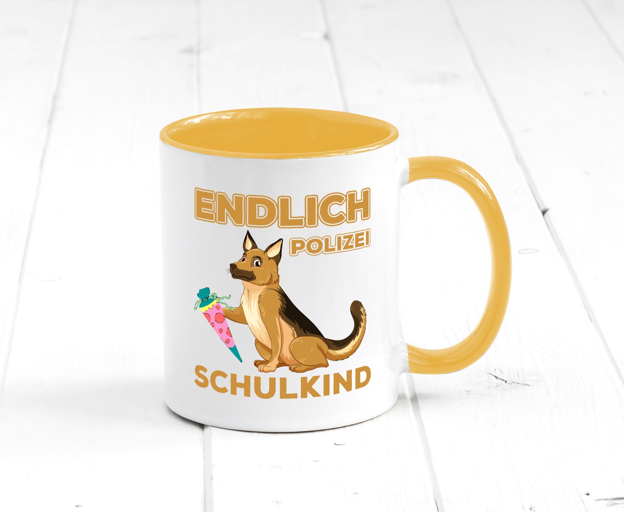 Endlich Schulkind | Tasse Einschulung Polizei Hund lustiger Spruch Geschenk