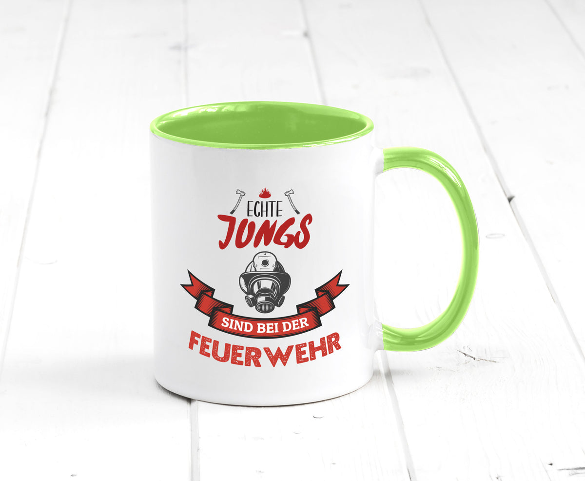 Echte Jungs sind bei der Feuerwehr | Feuerwehrmann lustiger Spruch Geschenk Tasse