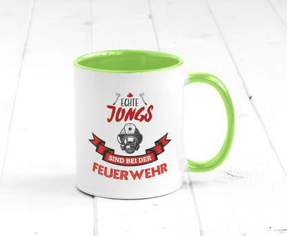 Echte Jungs sind bei der Feuerwehr | Feuerwehrmann lustiger Spruch Geschenk Tasse