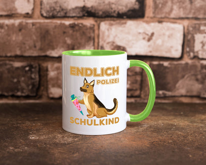 Endlich Schulkind | Tasse Einschulung Polizei Hund lustiger Spruch Geschenk