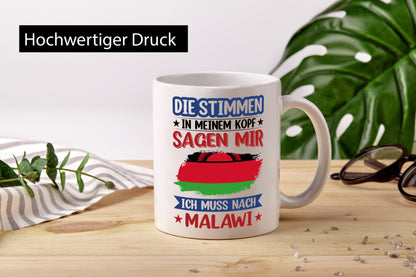 Malawi | Urlaub Stimmen in meinem Kopf Traumland Geschenkidee Humor Tasse