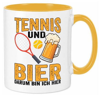 Tennis und Bier darum bin ich hier | Tennisspieler v2 Geschenkidee Humor Tasse