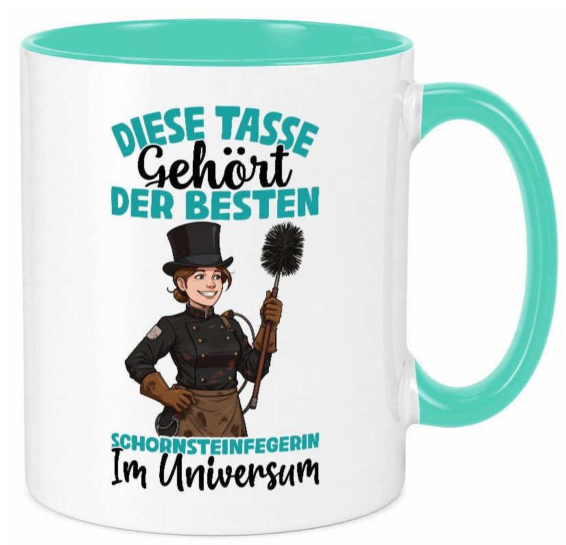Im Universum: Schornsteinfegerin | Kaminkehrer lustiger Spruch Geschenk Humor Tasse