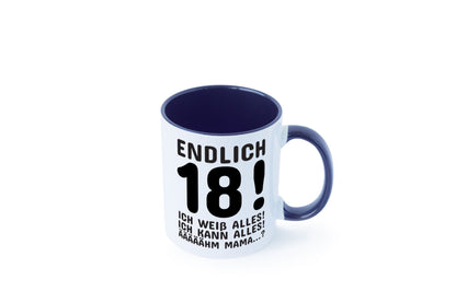 Endlich 18 | Geburtstag Tasse volljährig Erwachsen lustig Geschenkidee Geschenk