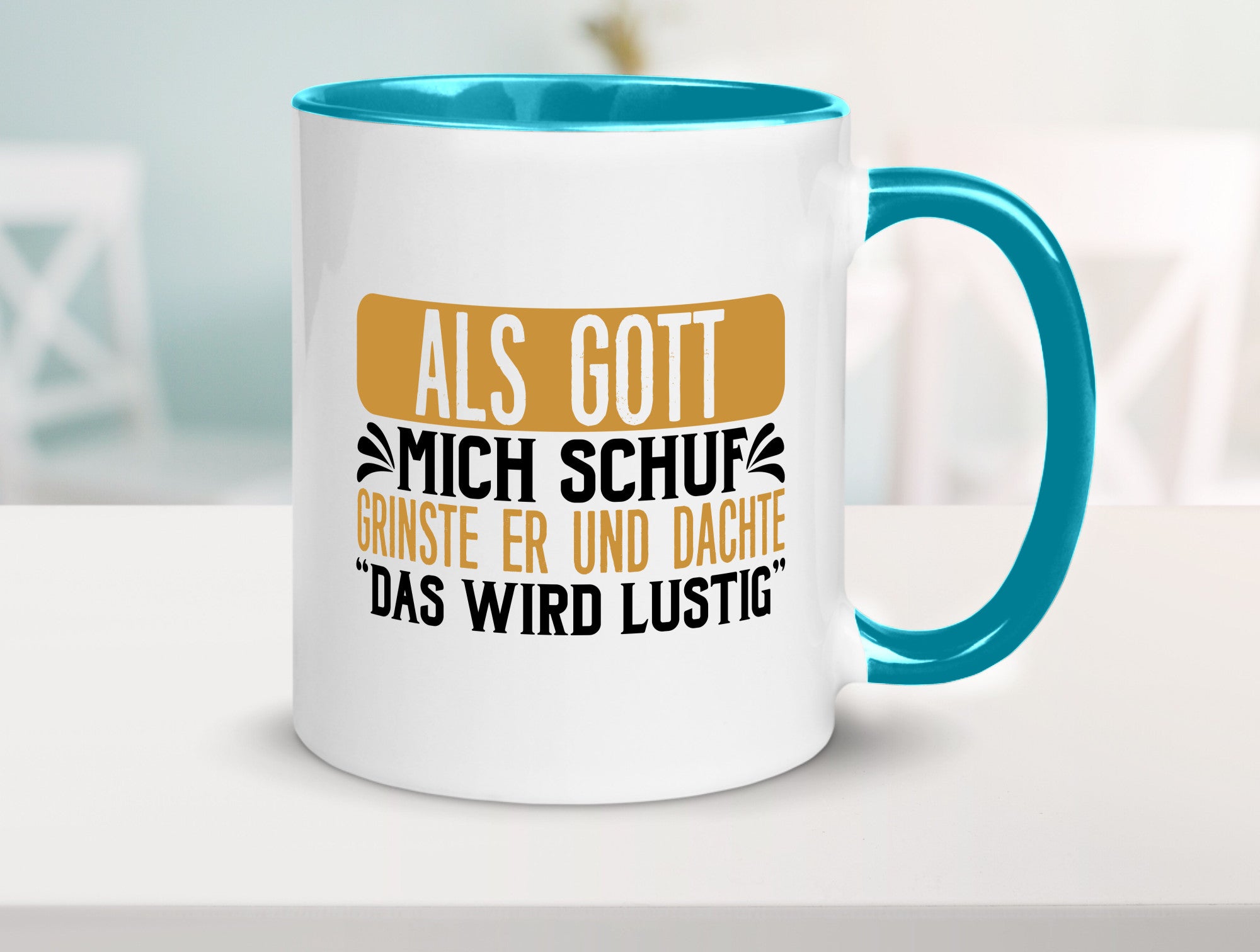 Als Gott mich Schuf Grinste er lustiger Spruch Geschenk Humor Geschenkidee Tasse