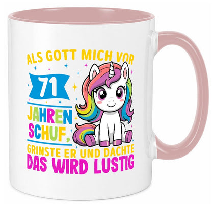 71. Geburtstag | Als Gott mich schuf 40 Jahre v2 Geschenkidee Humor Tasse