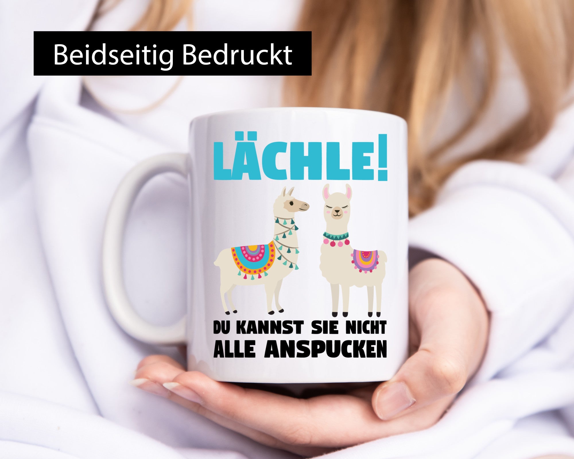 Lächle! | Lama Tasse lustiger Spruch Gelassenheit Humor Geschenkidee