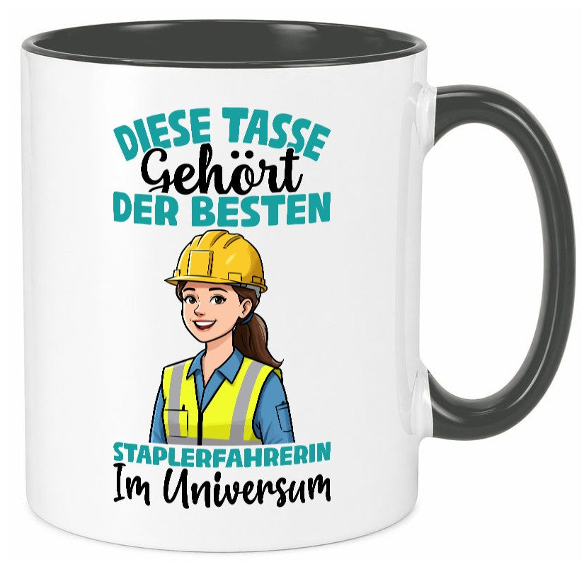 Im Universum: Staplerfahrerin | Gabelstapler Humor Geschenkidee Tasse