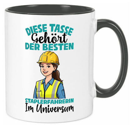 Im Universum: Staplerfahrerin | Gabelstapler Humor Geschenkidee Tasse