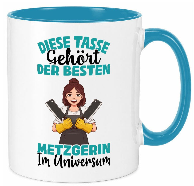 Im Universum: Metzgerin | Fleischerin Geschenk Humor Geschenkidee lustiger Tasse