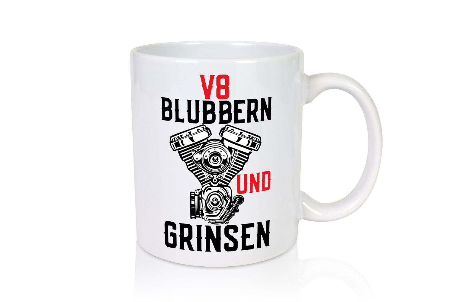 Blubbern und Grinsen | V8 Motor Hubraum Autofan Humor Geschenkidee Tasse