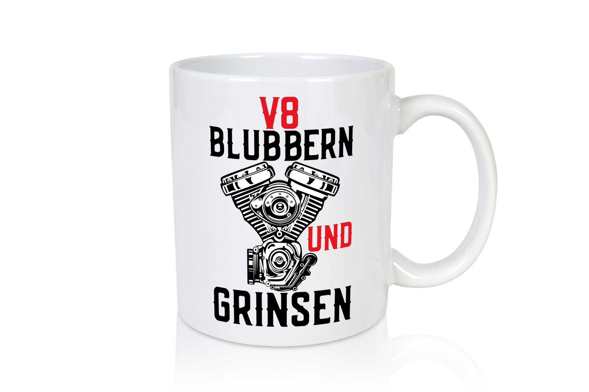 Blubbern und Grinsen | V8 Motor Hubraum Autofan Humor Geschenkidee Tasse