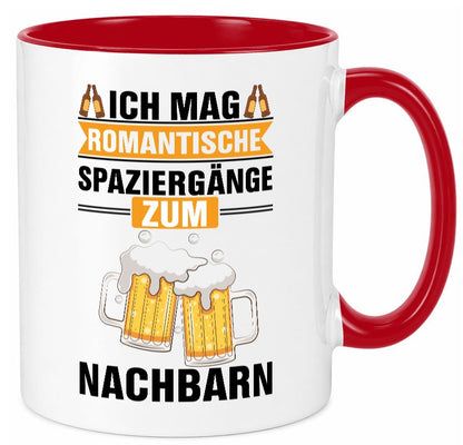 Romantische Spaziergänge zum Nachbarn | Bier lustiger Spruch Geschenk Familie Tasse