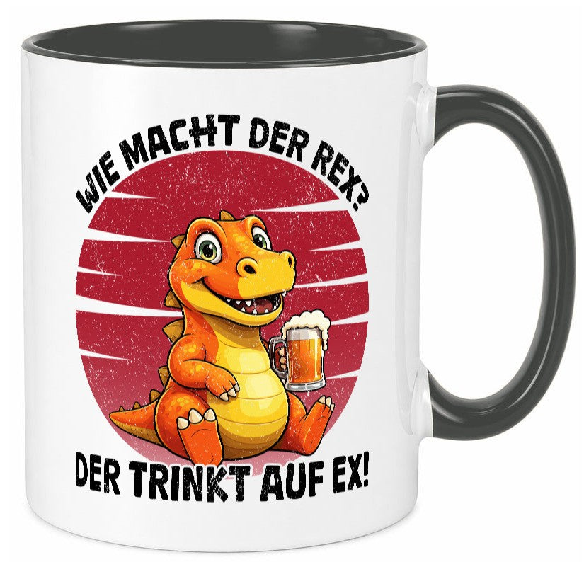 Wie macht der Rex trinkt auf ex | Bier T-Rex v2 lustiger Spruch Geschenk Humor Tasse