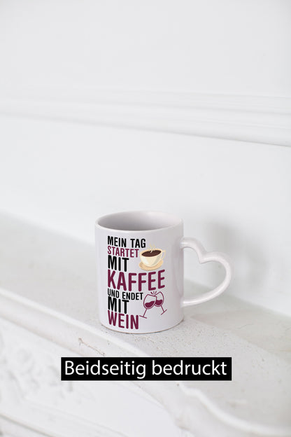 Mit Kaffe und Wein | Kaffeeliebhaber Weinliebhaber Geschenkidee Humor Tasse