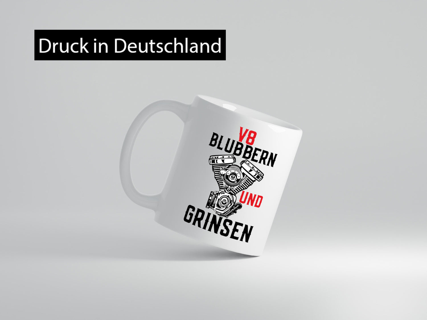 Blubbern und Grinsen | V8 Motor Hubraum Autofan Humor Geschenkidee Tasse