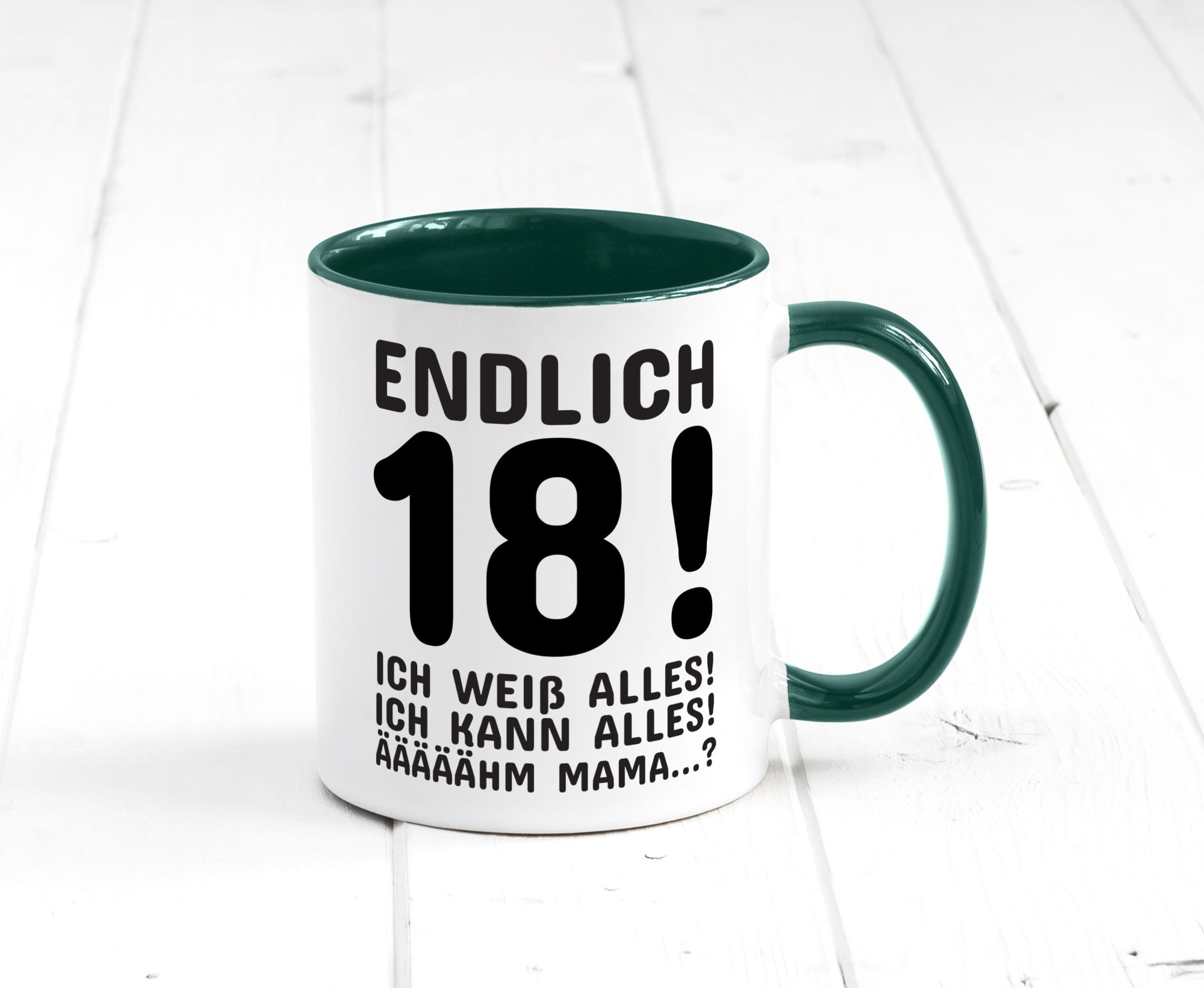 Endlich 18 | Geburtstag Tasse volljährig Erwachsen lustig Geschenkidee Geschenk