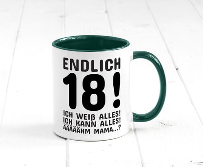 Endlich 18 | Geburtstag Tasse volljährig Erwachsen lustig Geschenkidee Geschenk