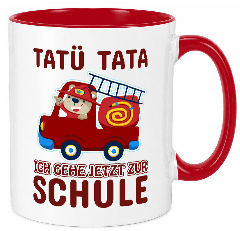Bär in Feuerwehrauto | Tatü Tata Einschulung Tasse Humor Geschenkidee