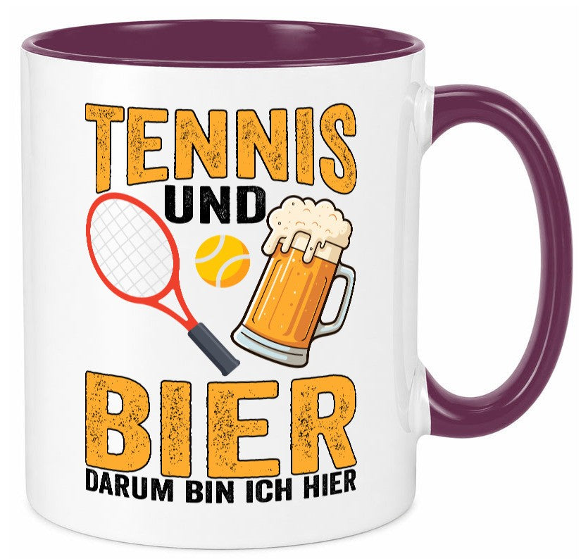 Tennis und Bier darum bin ich hier | Tennisspieler v2 Geschenkidee Humor Tasse