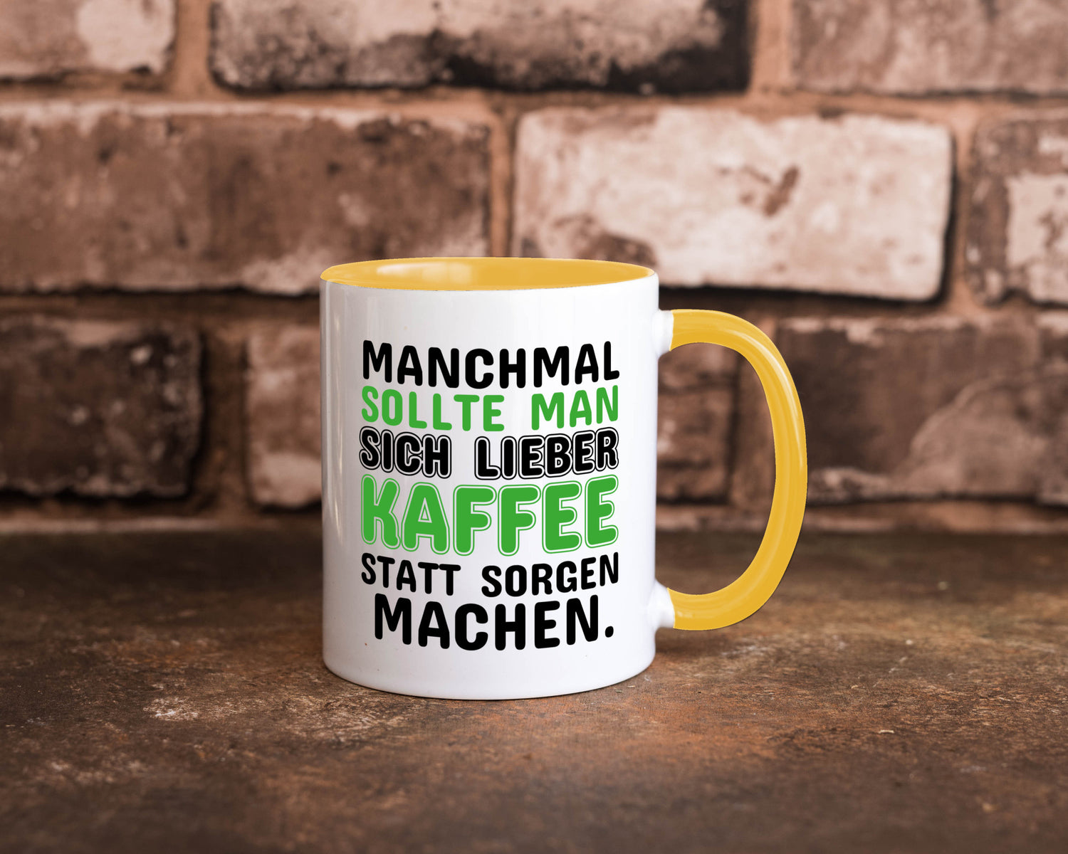 Kaffee statt sorgen lustiger Spruch Geschenk Humor Geschenkidee Tasse